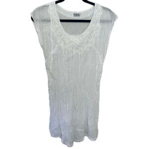 Siganka Maui Hawaii 100% Cotton Bohemian White Floral Embellished Sheer Dress M